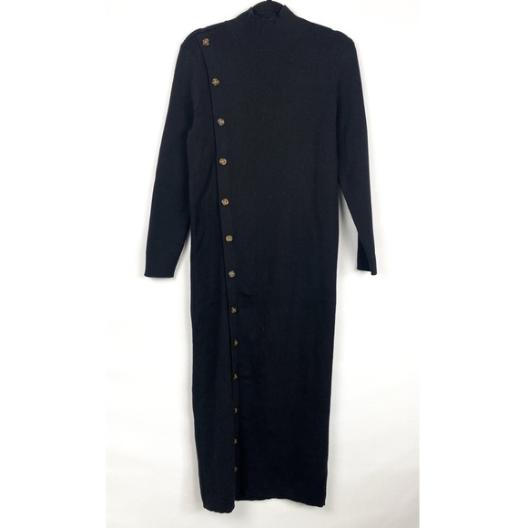 NWT Eloquii Asymmetrical Button Sweater Dress‎ Mock Neck Ribbed Black Onyx 14/16 - Picture 3 of 12